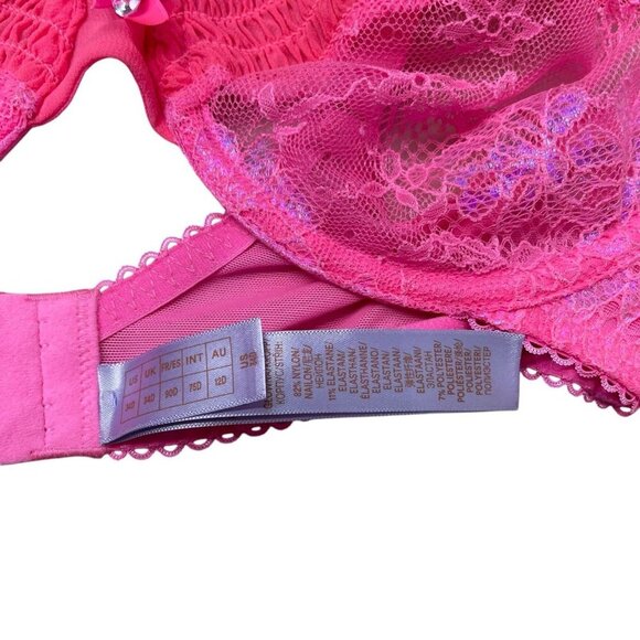 Savage x Fenty Lace Bra Sheer Mesh Hot Pink Sexy Floral 34D - Picture 3 of 8